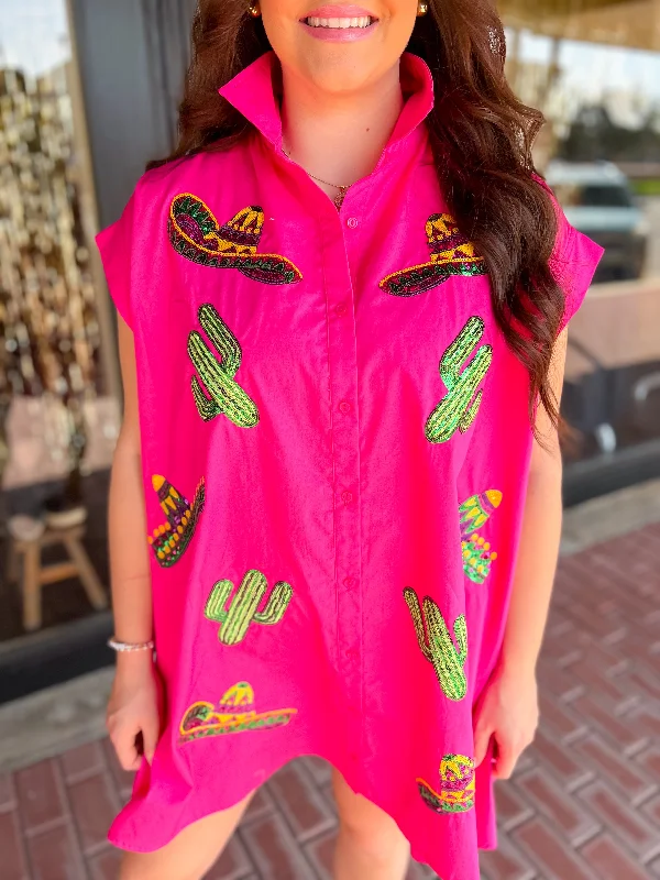 Cinco De Mayo Shirt Dress-Fuchsia