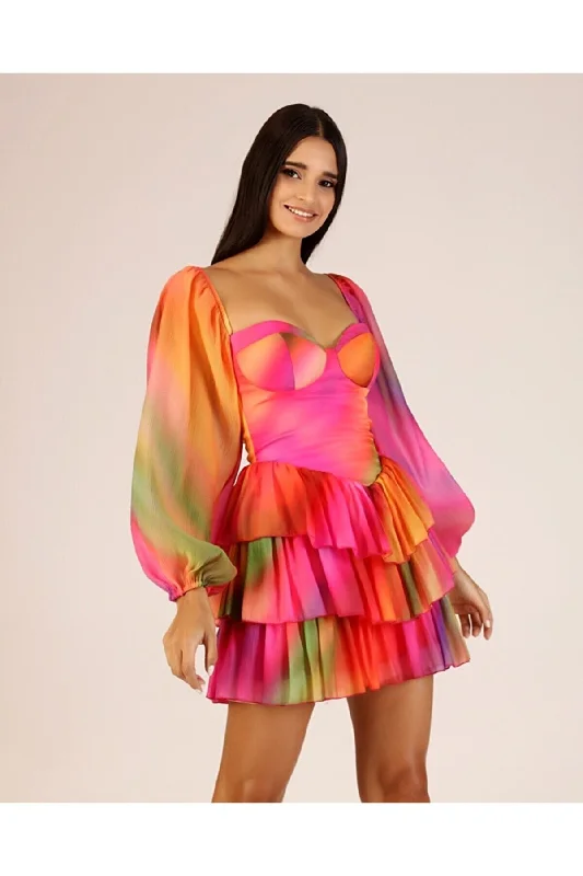 Colorful Balloon Sleeve Mini Dress REF:  TR456TR