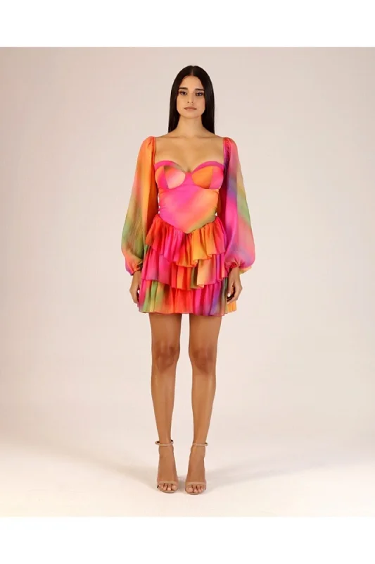 Colorful Balloon Sleeve Mini Dress REF:  TR456TR