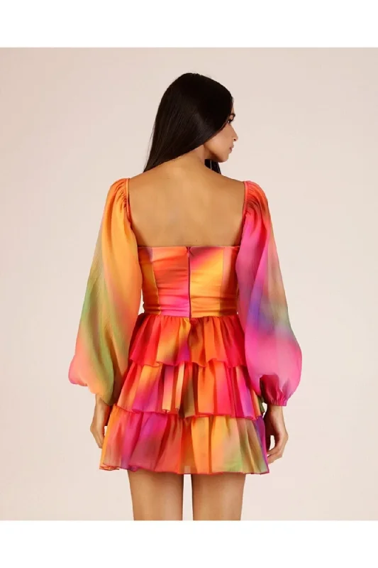 Colorful Balloon Sleeve Mini Dress REF:  TR456TR