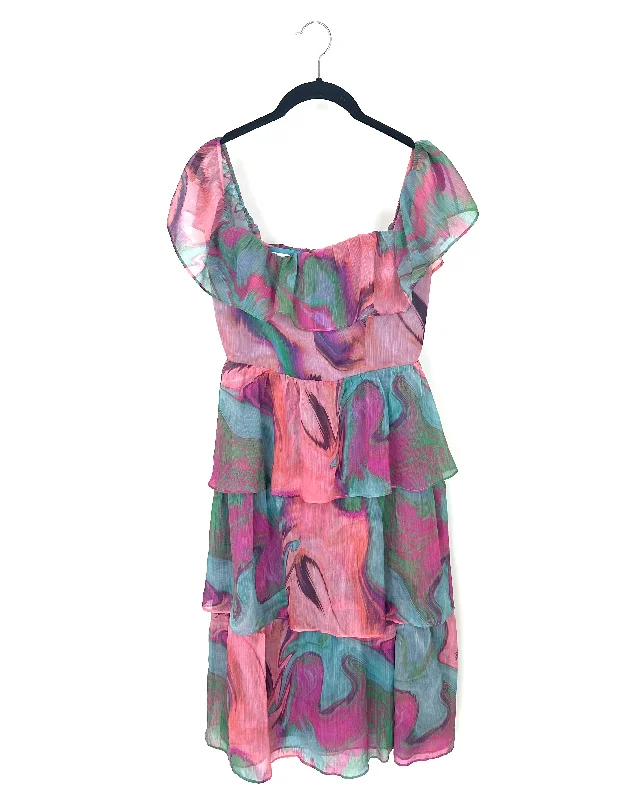 Colorful Marble Print Ruffle Dress - Size 4