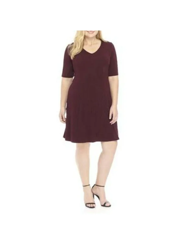 Connected Apparel Women's  Short Sleeve V Neck Short Sheath Cocktail Dress Purple Size 20W