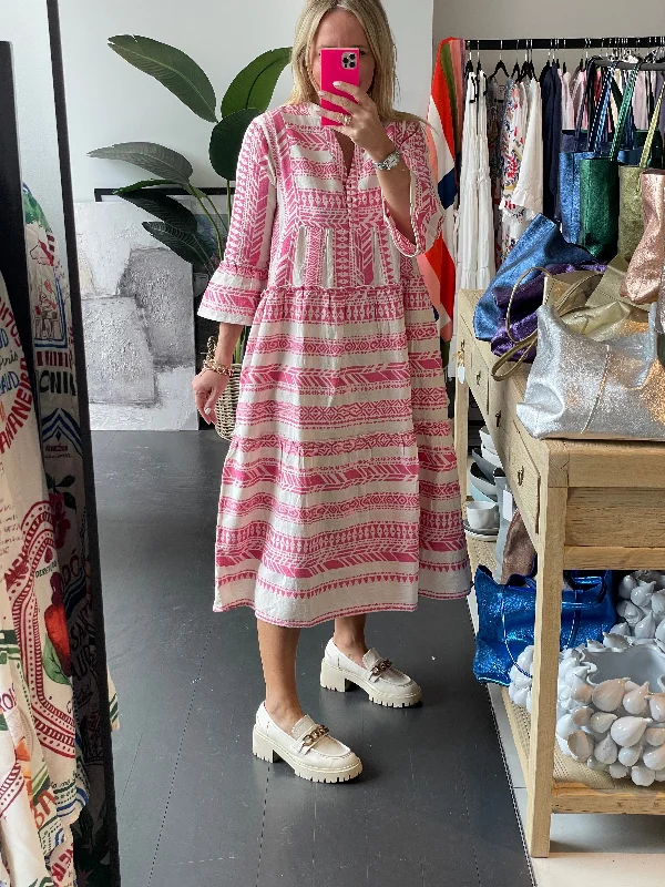 Copenhagen Mediterranean Midi Dress- pink