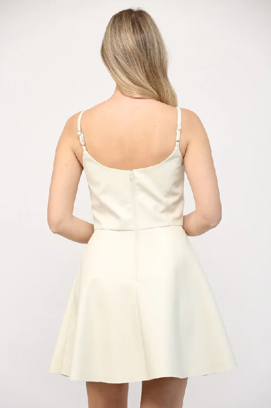 CREAM FAUX LEATHER DRESS