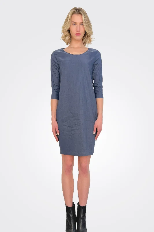 Crewneck 3/4 Sleeve Dress - Midnight Blue