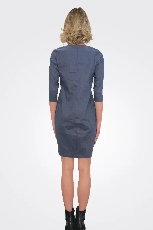 Crewneck 3/4 Sleeve Dress - Midnight Blue