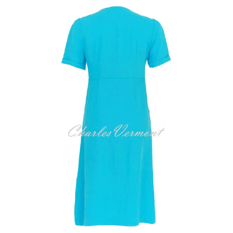 Dolcezza V-Neck Linen Dress - Style 24259 (Aqua)