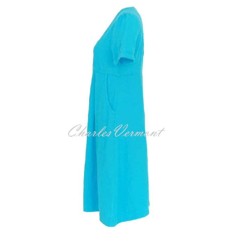 Dolcezza V-Neck Linen Dress - Style 24259 (Aqua)