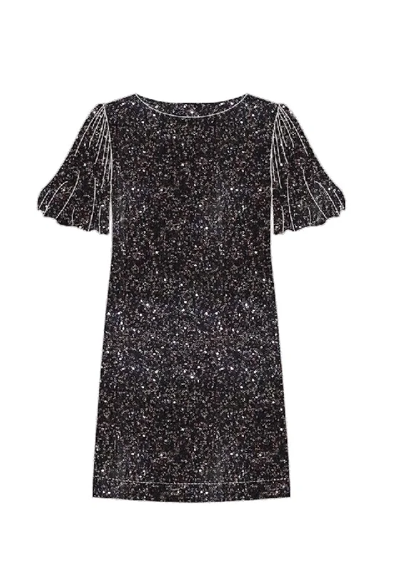 DUSTY SEQUIN T SHIRT DRESS-BLACK