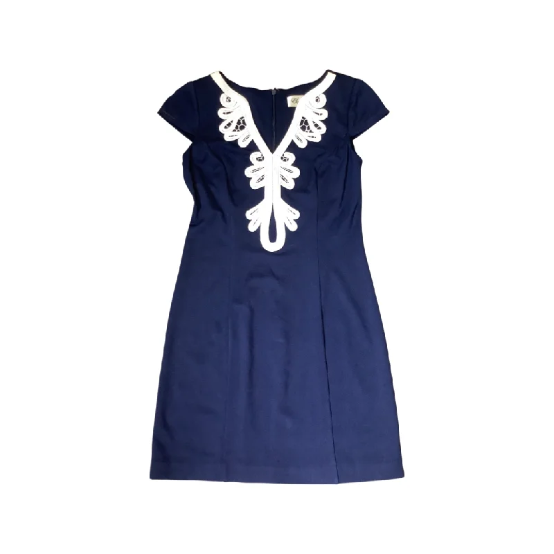 Eliza J Navy White Cap Sleeve Dress Size 2P