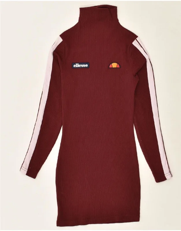 ELLESSE Womens Roll Neck Jumper Dress UK 6 XS  Maroon Cotton