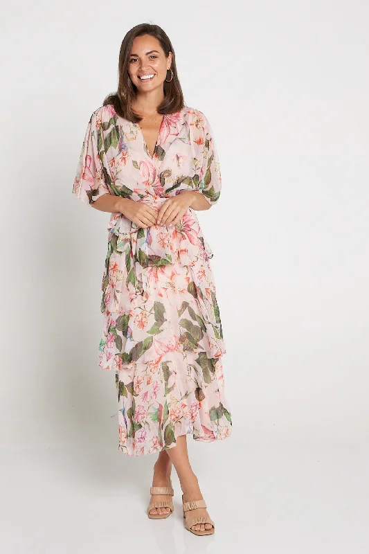 Estelle Chiffon Dress - Peach Floral