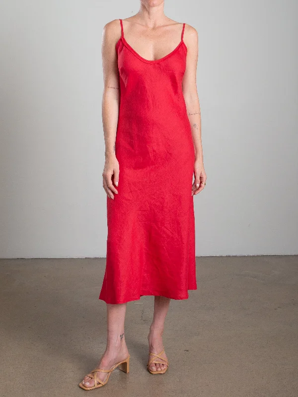 Farrah Slip Dress in French Linen - Cherry