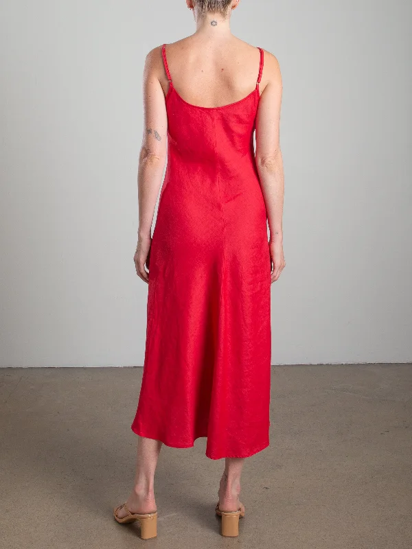 Farrah Slip Dress in French Linen - Cherry