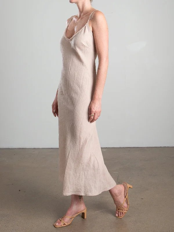 Farrah Slip Dress in French Linen - Nude