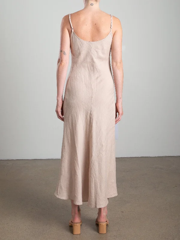 Farrah Slip Dress in French Linen - Nude