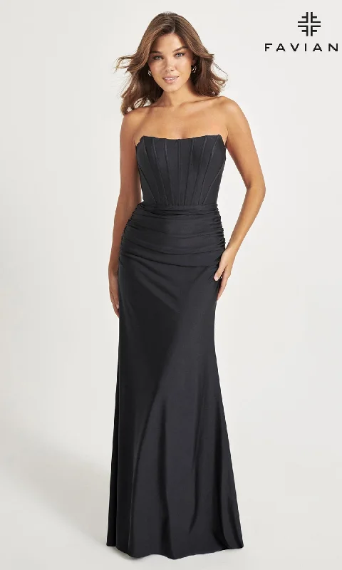 Faviana Sheer-Back Strapless Long Prom Dress 11041