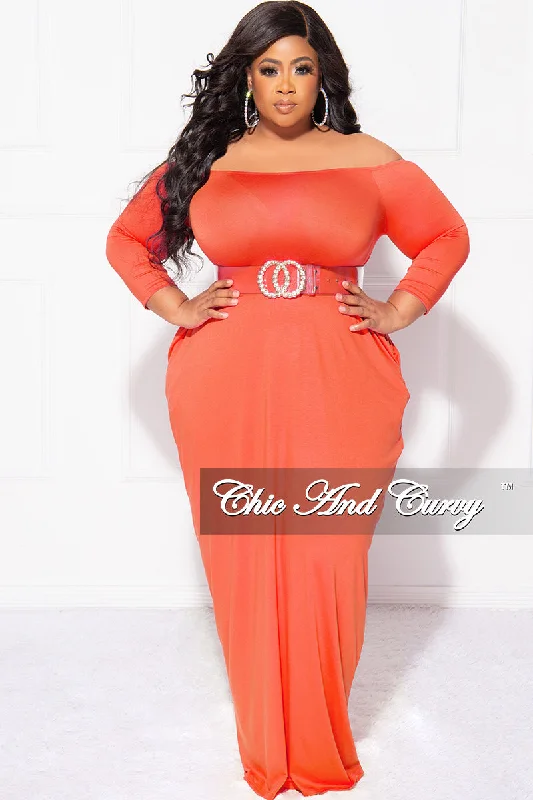 Final Sale Plus Size Off the Shoulder Maxi Dress in Orange