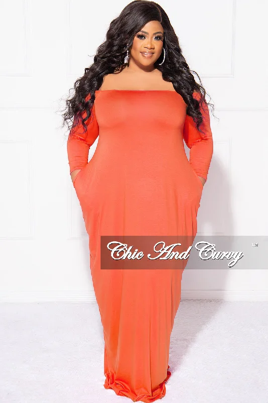 Final Sale Plus Size Off the Shoulder Maxi Dress in Orange