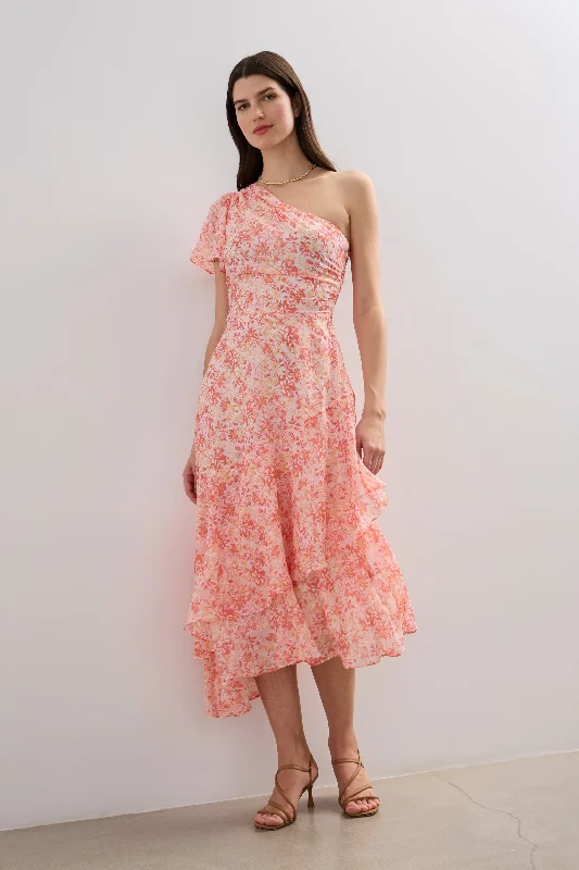 Floral printed asymmetric fluid dress