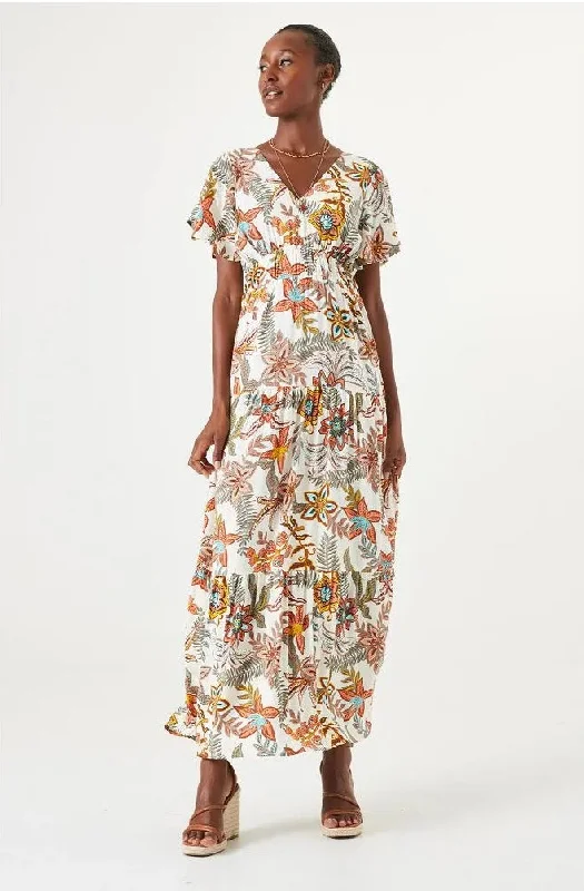 G Q40087 Floral Print Ruffle Tiered Maxi Dress