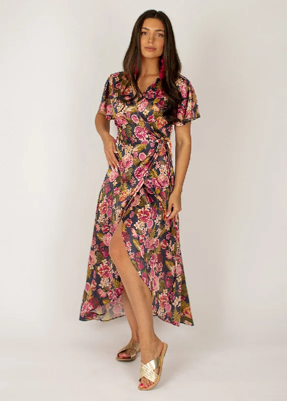 Giulia Silk Dress in Navy Floral