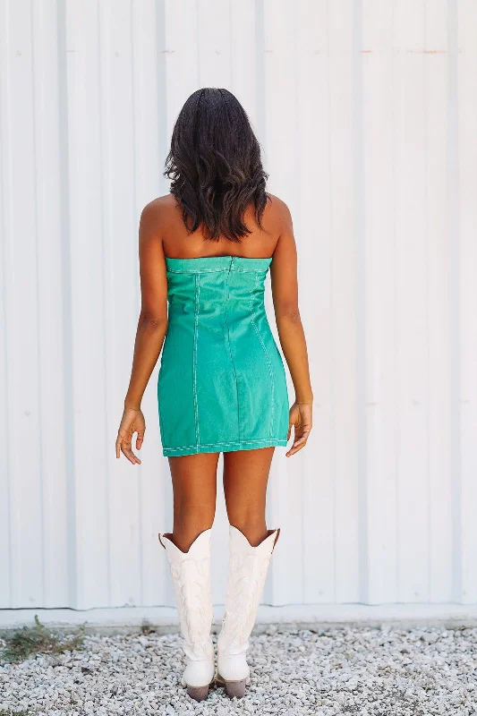 Go Big Green Denim Mini Dress - Green