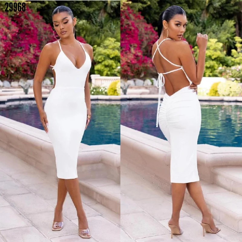 Lycra midi-length dress with ruffle detail and low-cut back92 cm REF:29968