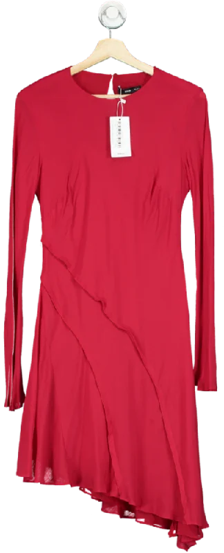 MANGO Red Long Sleeve Asymmetric Hem Dress UK L