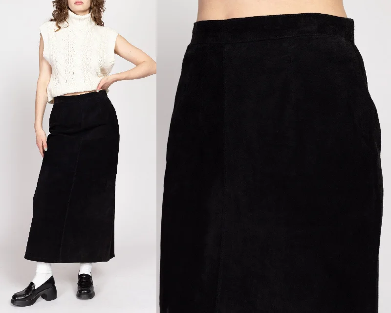 Medium 90s Black Suede Maxi Skirt 28.5