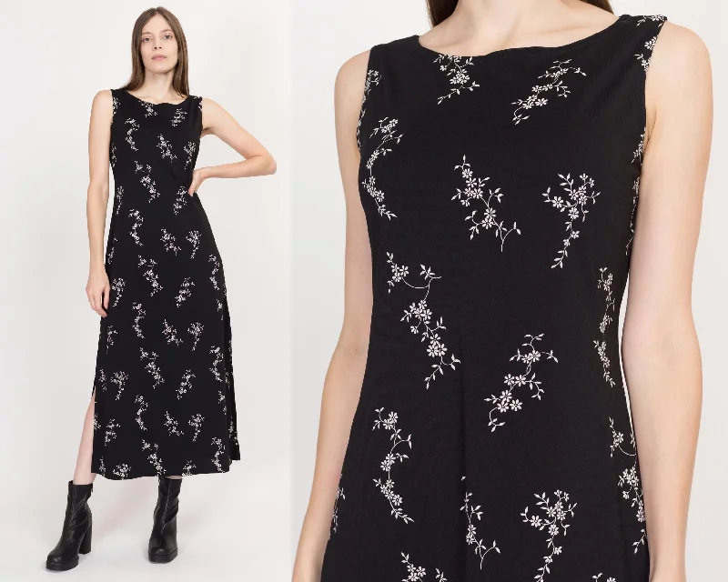 Medium 90s Black & White Floral Maxi Grunge Dress