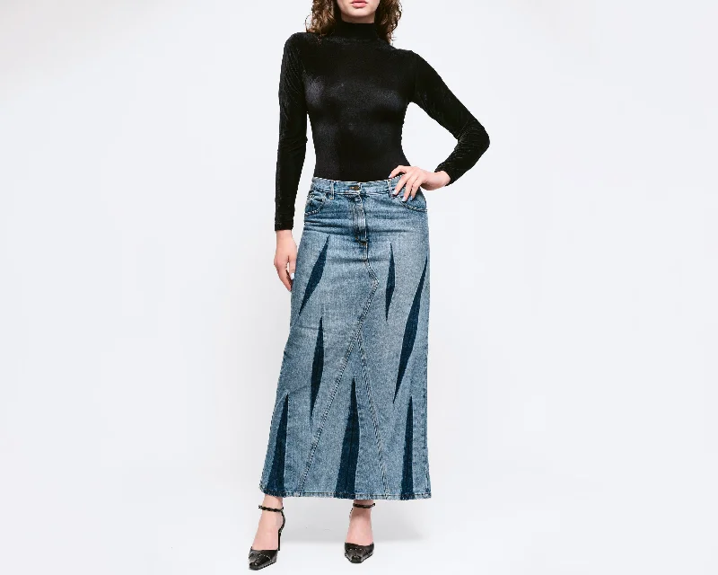 Medium 90s Bray Steve Alan Dagger Slit Denim Maxi Skirt