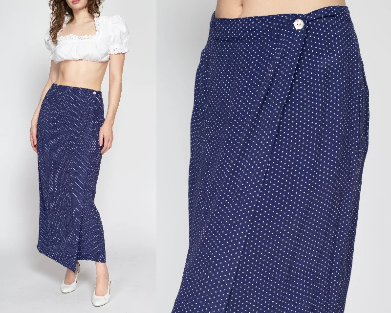 Medium 90s Gap Navy Blue Polka Dot Maxi Wrap Skirt 28.5