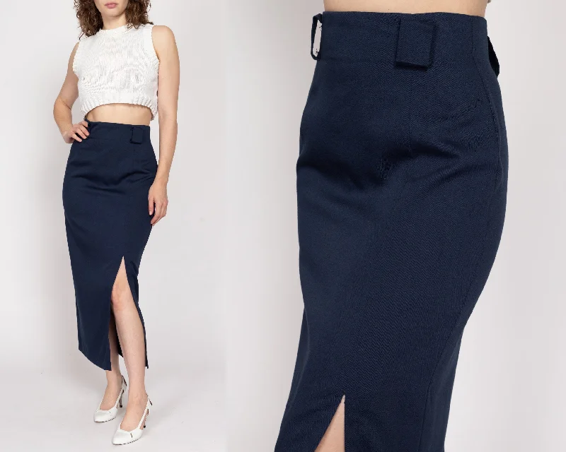 Medium 90s Navy Blue Maxi Pencil Skirt 28