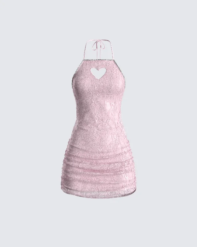 Micaela Pink Lace Heart Mini Dress