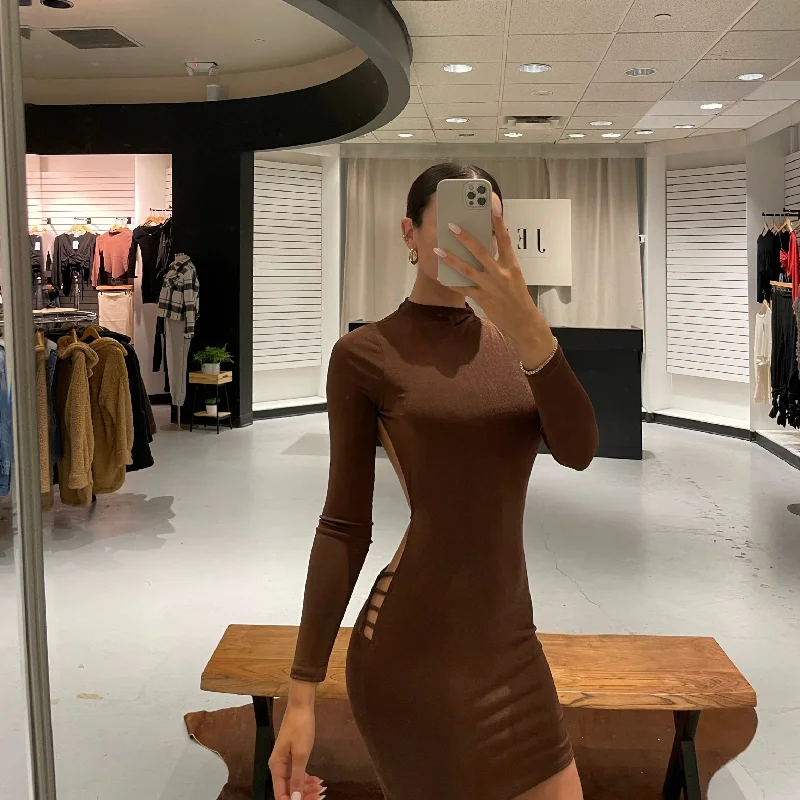 Mocha Backless Mini Dress