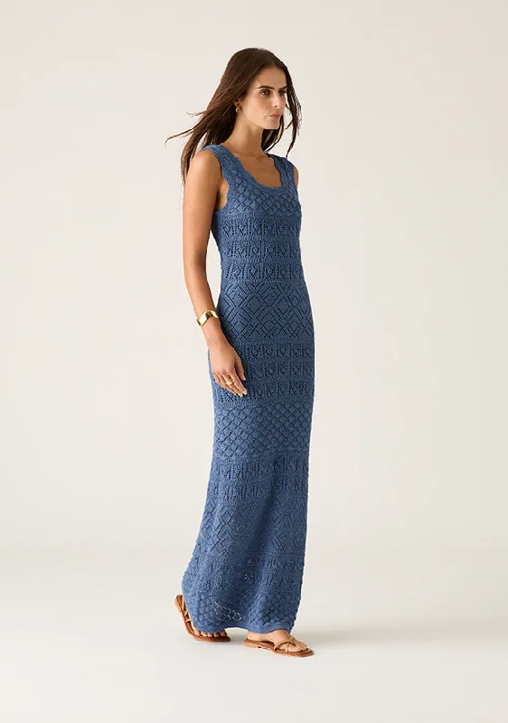 MOS THE LABEL BRUNA POINTELLE MIDI DRESS – HARBOUR BLUE