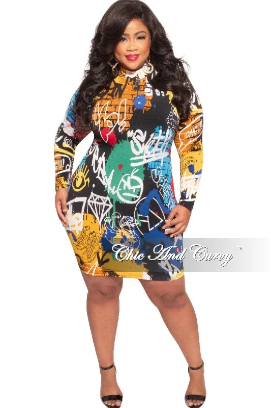 Final Sale Plus Size Mini BodyCon Dress in Graffiti Print