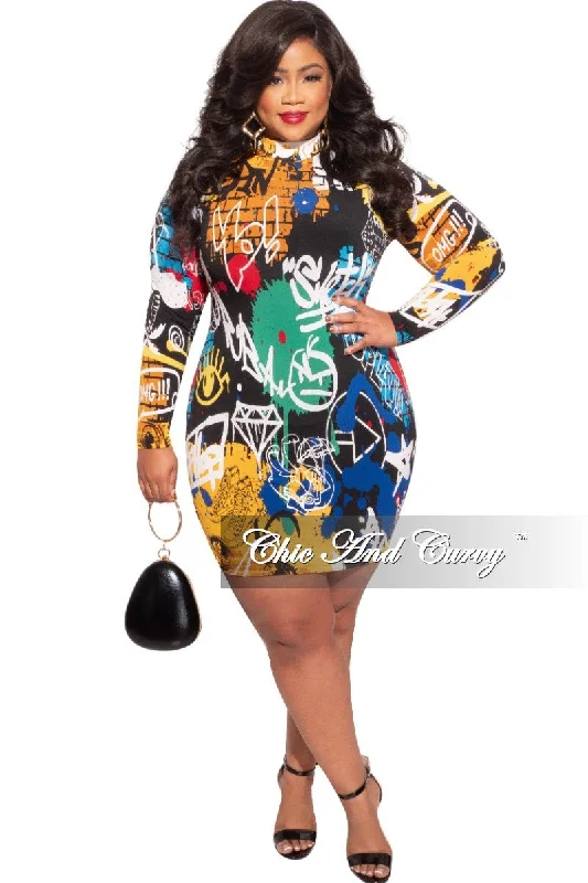 Final Sale Plus Size Mini BodyCon Dress in Graffiti Print