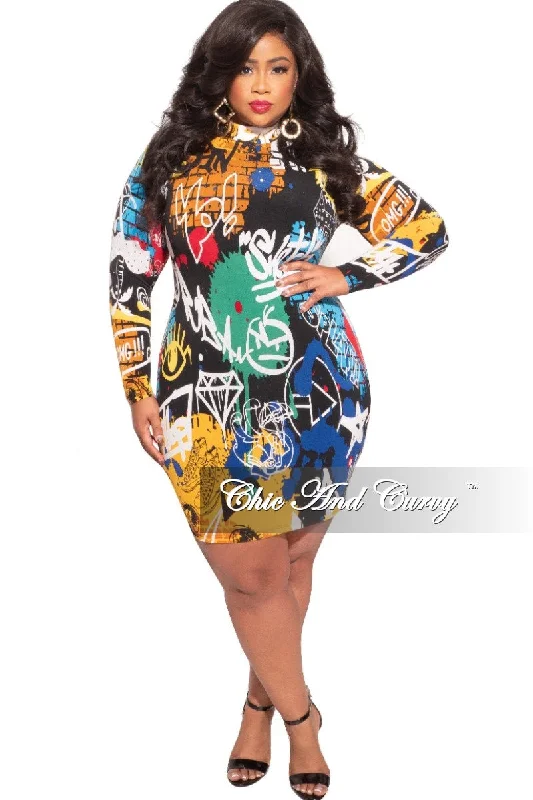 Final Sale Plus Size Mini BodyCon Dress in Graffiti Print