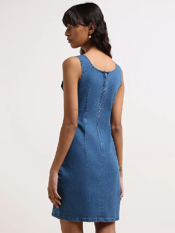 Nuon Blue Seam Detail Denim Bodycon Dress