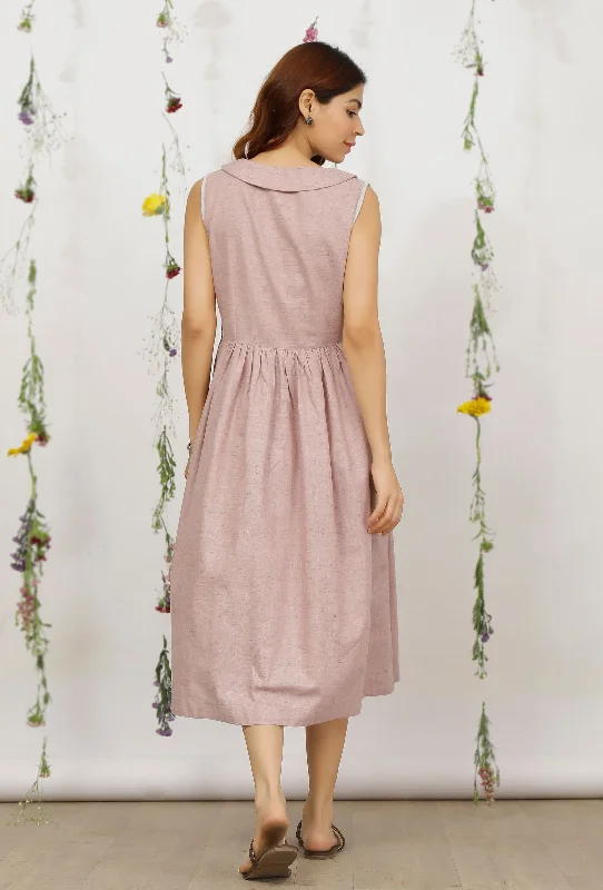 Orchid Pink Khadi Cotton Flared Peter Pan Collar Dress