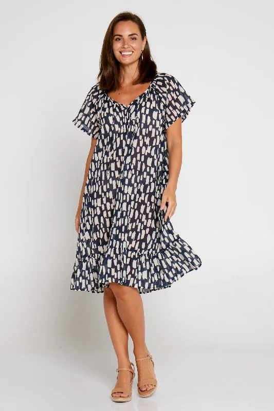 Peyton Cotton Dress - Navy/Cream Swatch