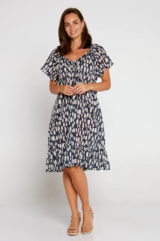 Peyton Cotton Dress - Navy/Cream Swatch