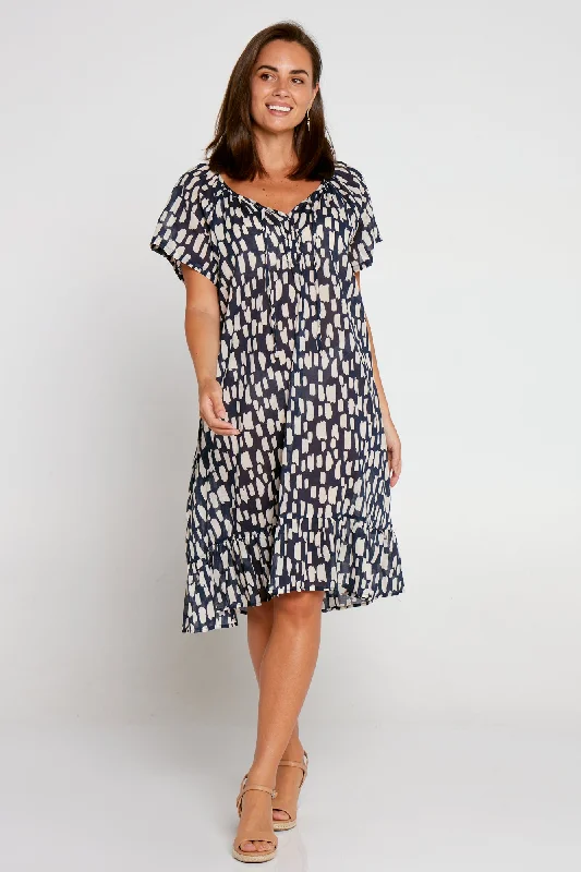 Peyton Cotton Dress - Navy/Cream Swatch