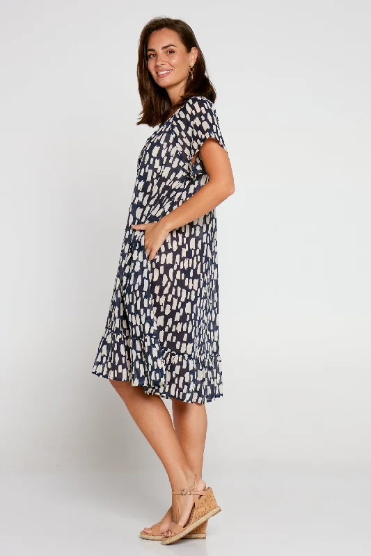 Peyton Cotton Dress - Navy/Cream Swatch