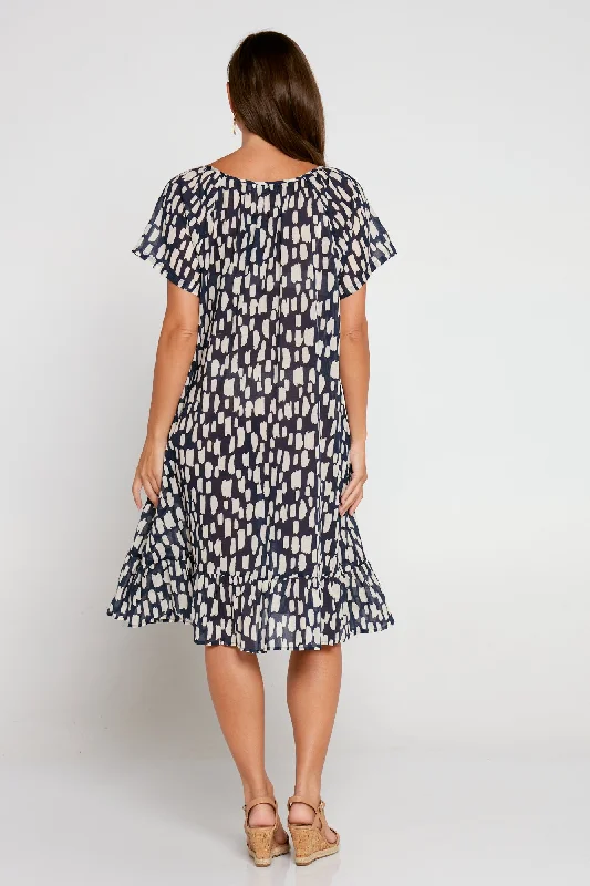 Peyton Cotton Dress - Navy/Cream Swatch