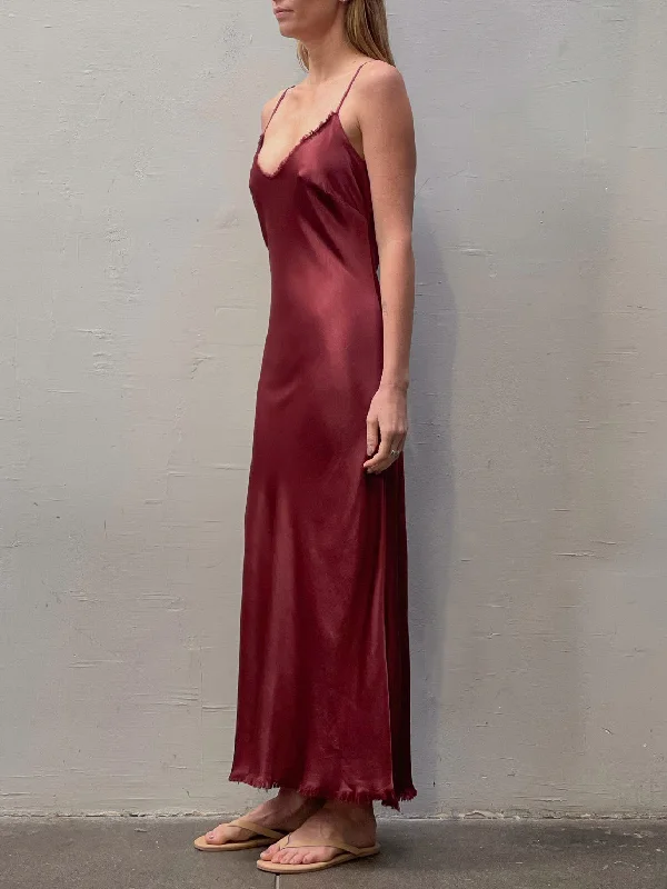 Farrah Slip Dress in Vintage Satin - Port