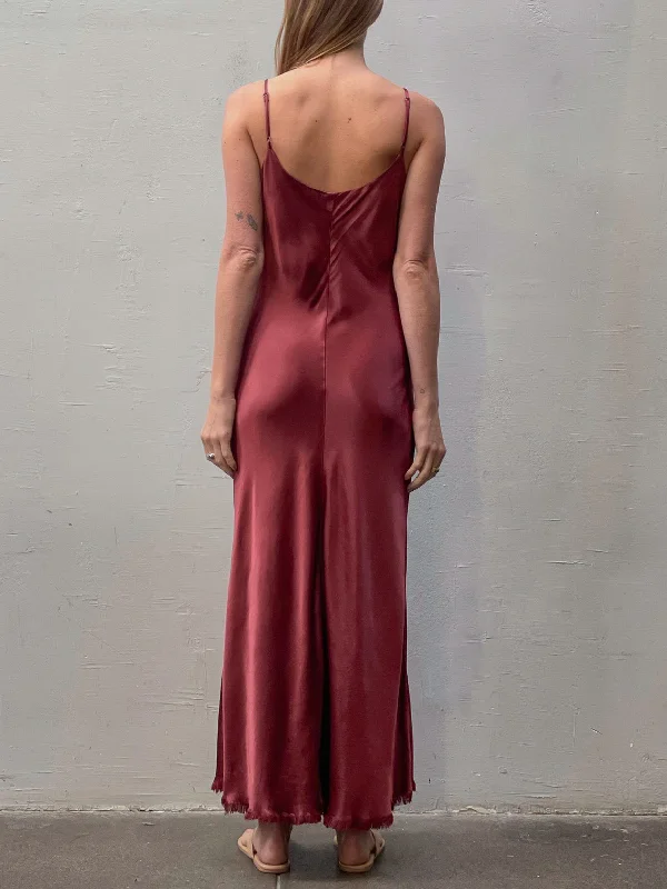 Farrah Slip Dress in Vintage Satin - Port