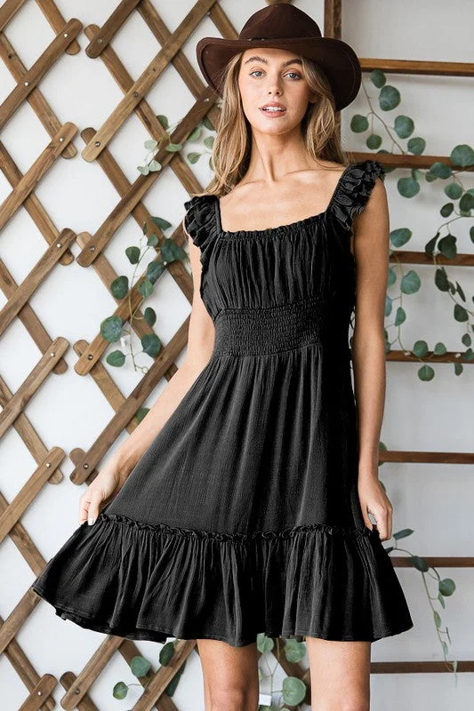 Plus Smocked Waist Ruffled Sleeveless Dress